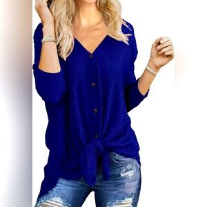 Iwollence Tie Front Waffle Top